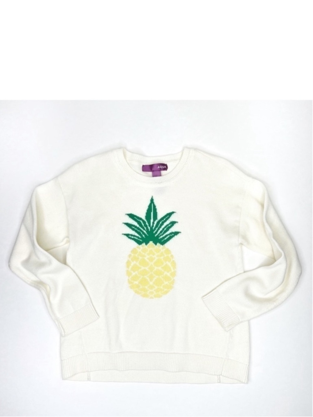 NEW Aqua Sweater Girl’s Crew Neck Pineapple Size 5 Ivory Yellow Green Cotton